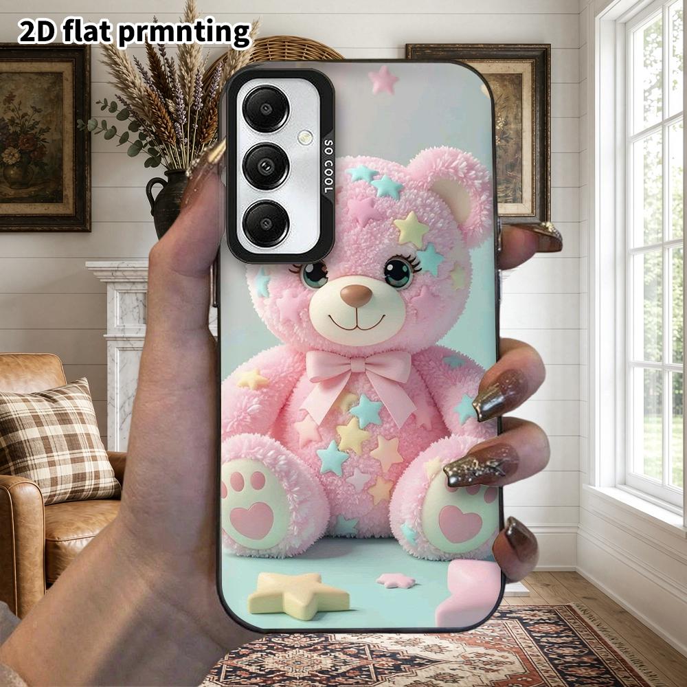 Phone Case: 2D Flat Samsung Galaxy A34 A35 M05 M06 S20 S22 S21 FE Plus 5G Protective Case, Couples Style, Star Pink Bear, Christmas and Halloween Gift