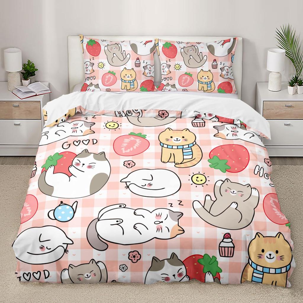 Cute Cat Down Comforter Set Bedding Set 3-piece Duvet Cover Set