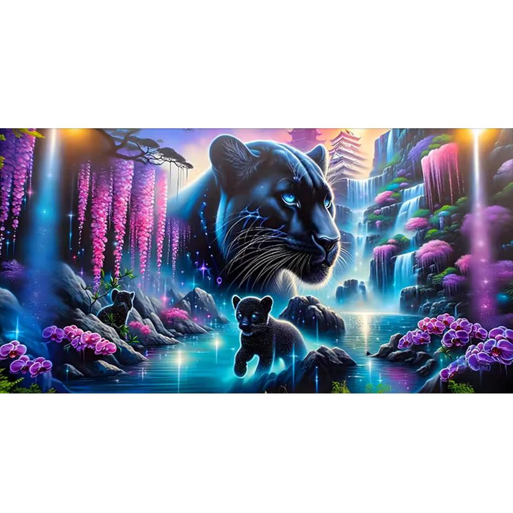 Large Size Mosaic DIY Full Diamond Painting Kits Art The Fantastic Black Panther and Flowers Embroidery Cross Stitch Rhinestones