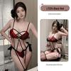 jiuli qingchuan lt034: three-piece strappy lace bodysuit - black red