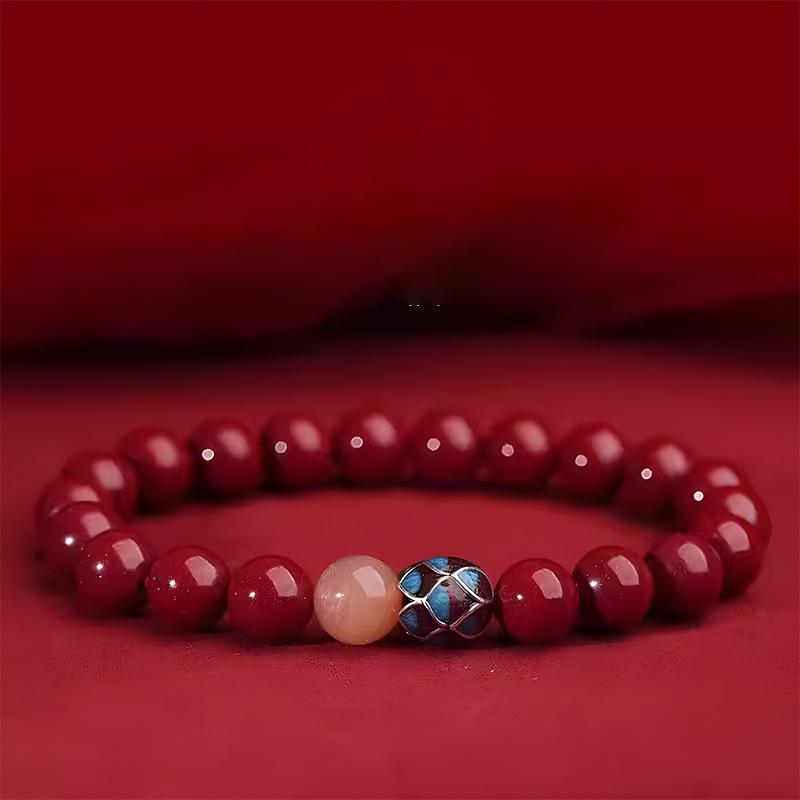 

Натуральный необработанный киноварь браслет «Лотос, очищающий разум» в фиолетовых, золотых и красных тонах 6mm