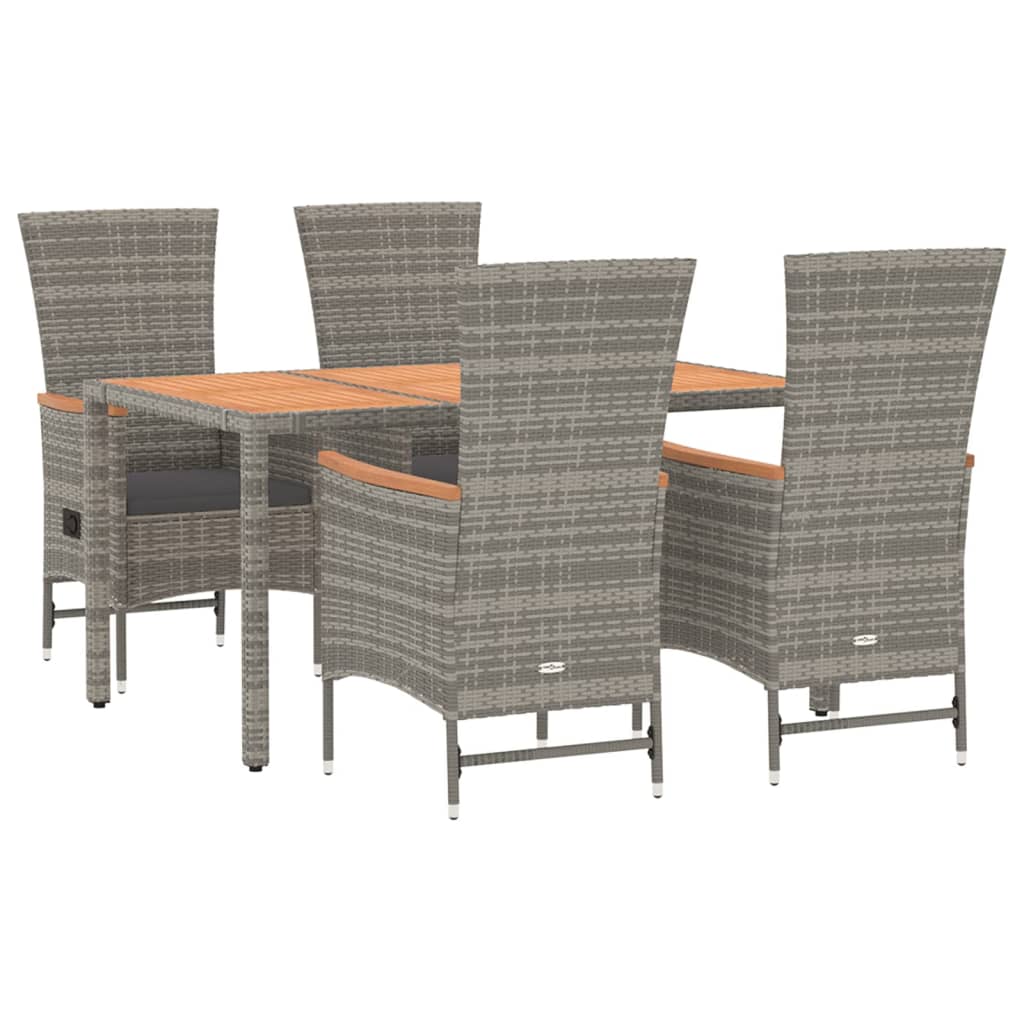 Vidaxl 5-Cz. Garden Furniture Set With Cushions, Grey, PE Rattan