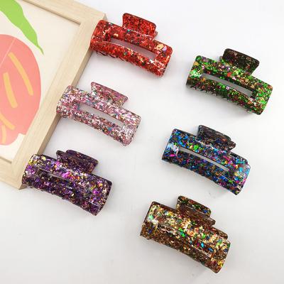 New Women Sequin Hair Claw Tough Colorful Plastic HairClip Large Size Hair Clamps Crab Hairpin Hair Accessories Girl Gift