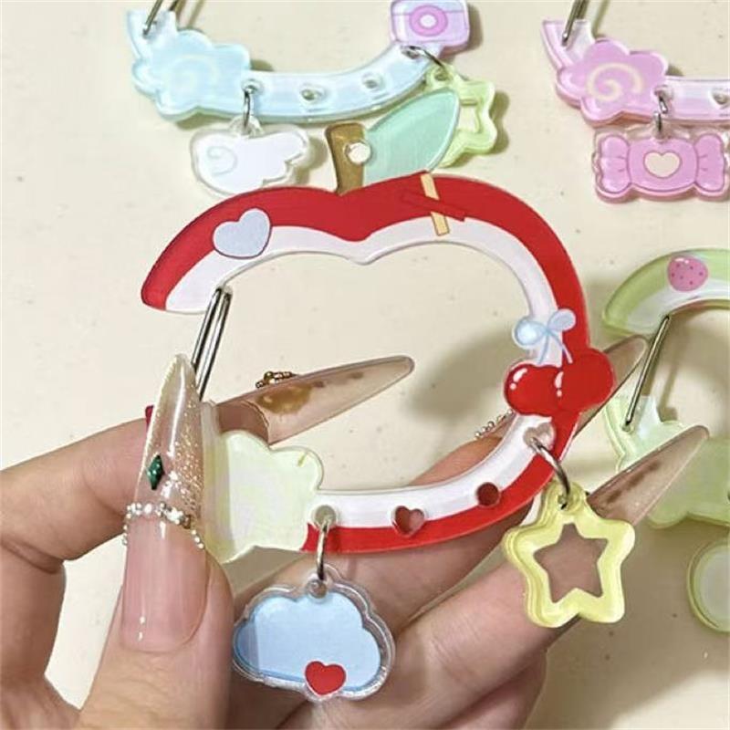Cute Apple-Shaped Star Cloud Pendant Carabiner Mountaineering Buckle Acrylic Keychain Multipurpose Keyring Hook Bag Hanging Gift