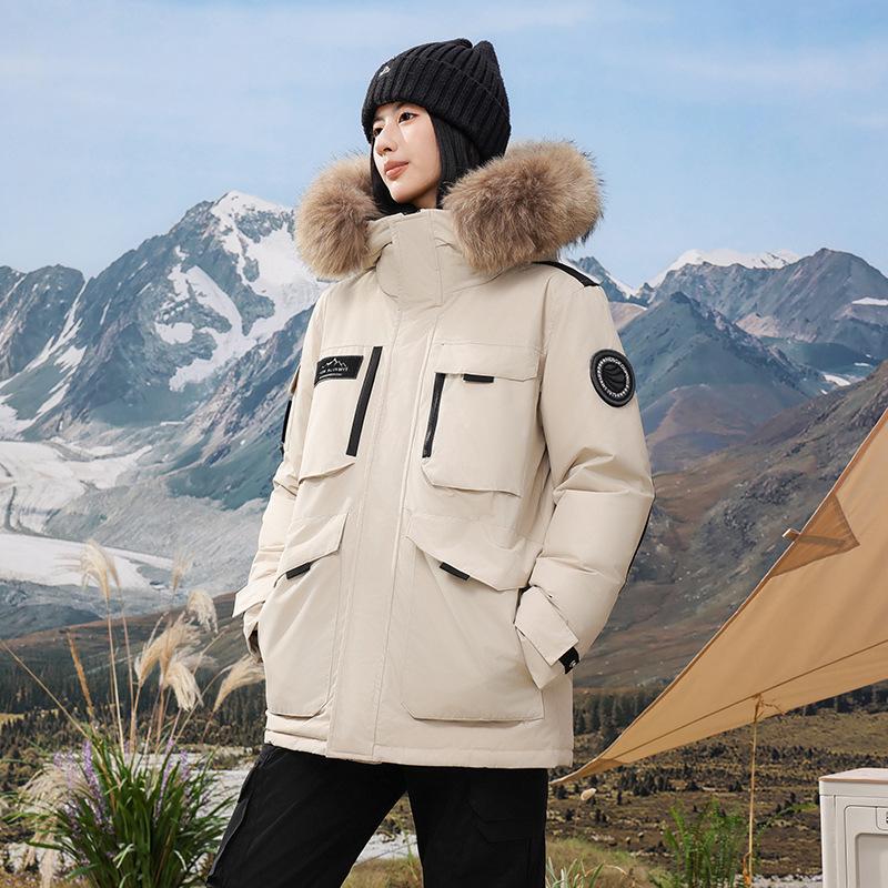 

Men s and Women s Hooded Cotton Jacket Thickened Warmth Resistant Cold Casual Loose and Comfortable High Quality Fabric Feather Silk Down Jacket M