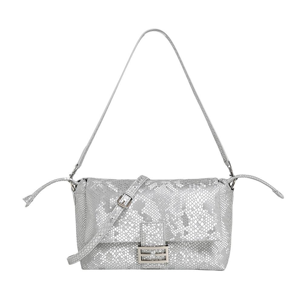 

Летний багет 2025 года класса люкс для женщин: Универсальная сумка на одно плечо и через плечо с нишевым дизайном. серебряный