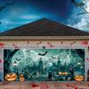 Halloween garage banner polyester terrifying skull lightning black cat pumpkin lantern bat dead tree big hand pattern