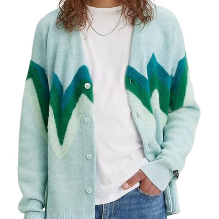 Levis Boxy Cardigan Striped Single-Breasted Embroidered Loose Knitwear Men Tops Green A0709-0021