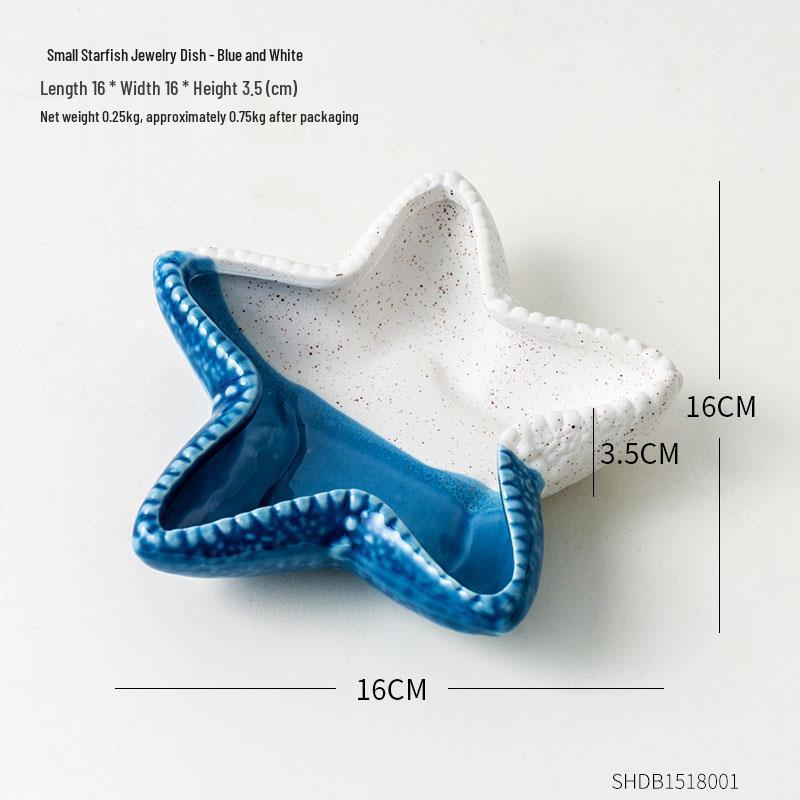 Starfish Seashell Ceramic Jewelry and Storage Tray with Marine Ornament Design