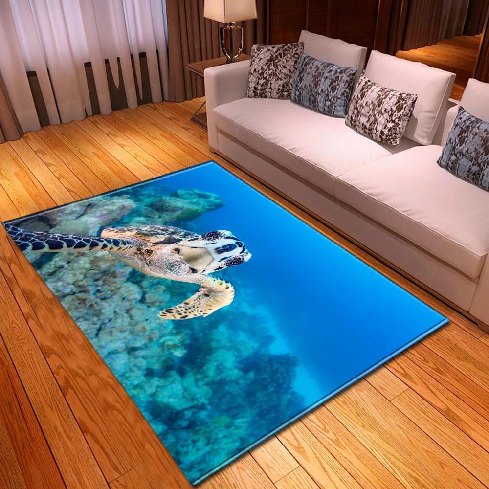 Sea Turtle 3D Print Large Carpet Marine Animal Series Area Rugs Living Room Non-slip Mat Home Decorative Kids Play Bedroom Rug