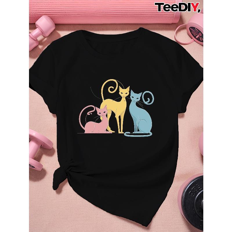 

Three Stylized Cats Illustration 150g Women s Plus Size Sports Short Sleeve T-Shirt S