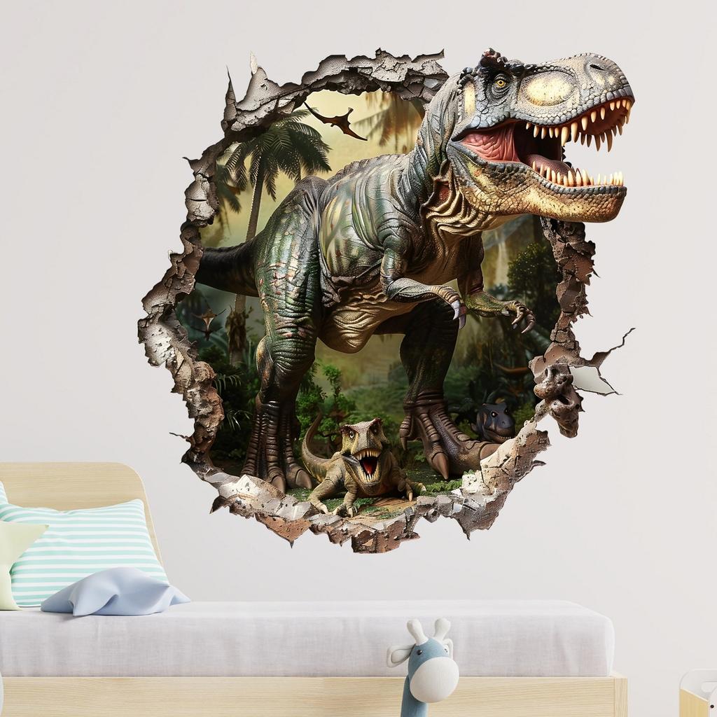 Simulated 3D Wall Breaking Dinosaur Wall Stickers, Living Room, Children's Room, Home Decoration Stickers