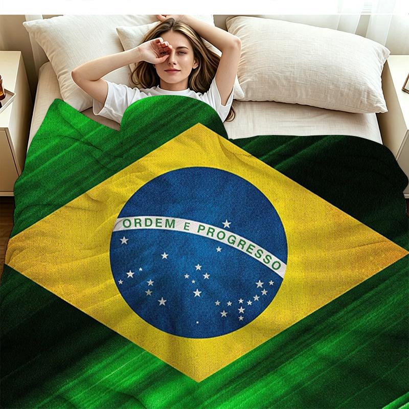 Bandeira Brasileira Print Flannel Blanket High Quality Warm Comfortable Cover for All Seasons Perfect for Gifts Home Decor