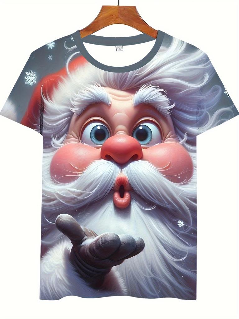 Men's Christmas T-Shirt 3D Print Santa Claus Reindeer Short Sleeve Casual Tee Top