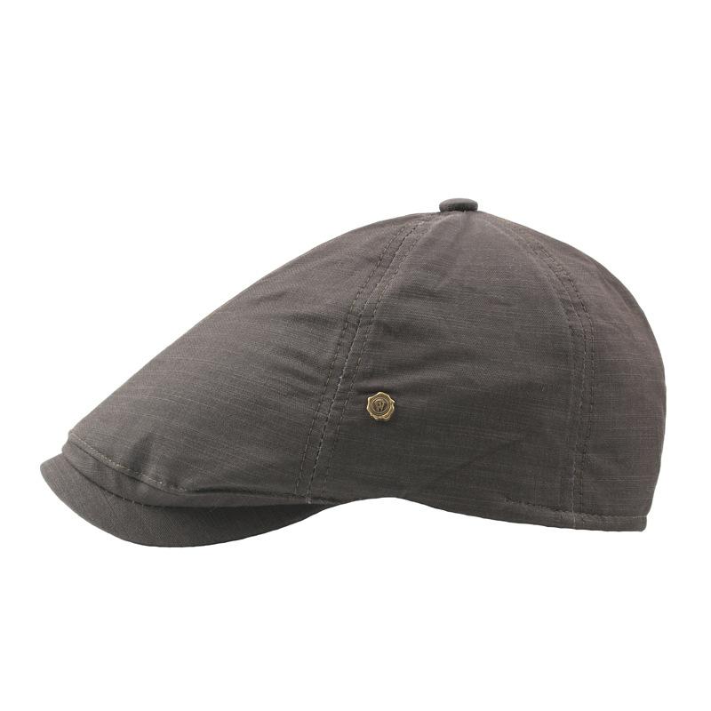 Cotton and linen solid color six-piece cloth splicing men's cap retro W copper buckle beret women's simple sun hat