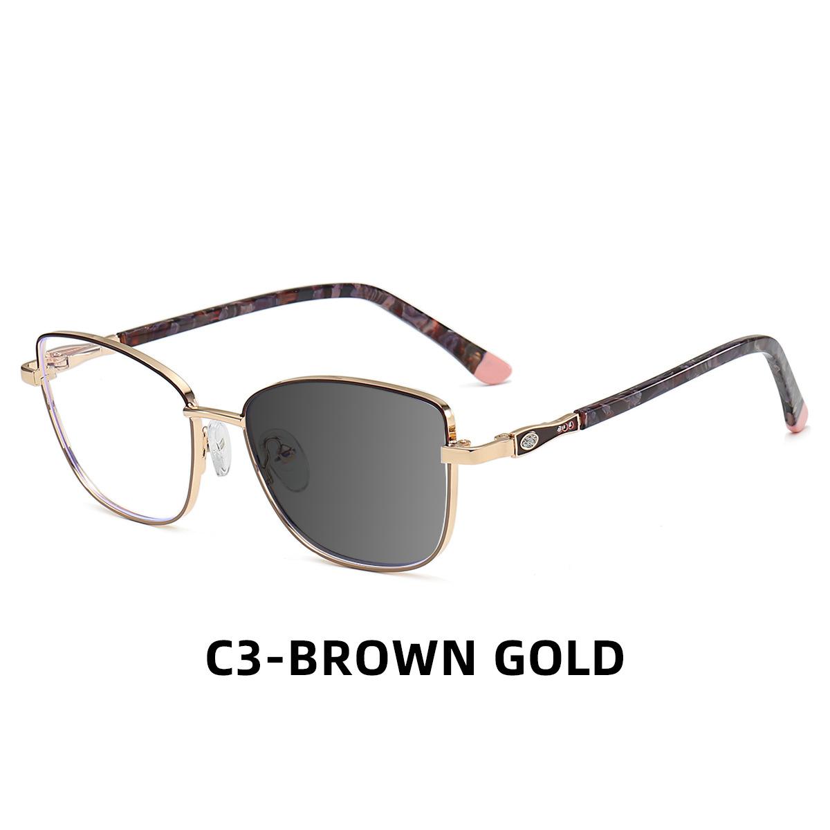 

Дизайнерский бренд Мода Кошачий глаз Маленькая оправа из сплава Фотохромные Анти-синий свет Женские Пресбиопические Рецептурные Очки для Чтения +6.0