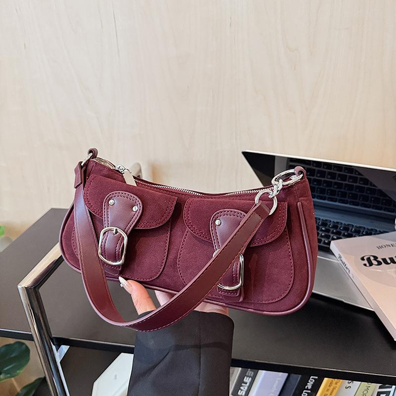French Niche Design Suede Bag Women's 2025 New Foreign Style Versatile Single Shoulder Underarm Bag Portable Baguette Bag