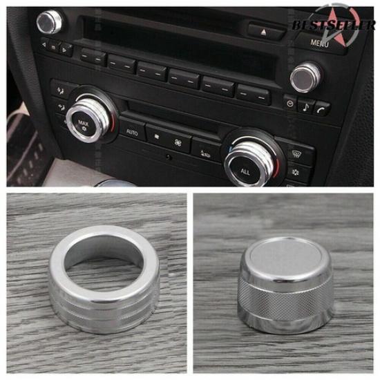 Silver 4Pcs AC Climate Control Radio Volume Knob Ring Covers For BMW E90 E91