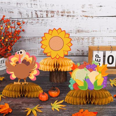 9 Pcs Fall Thanksgiving Honeycomb Decor Paper Pumpkin Maple Leaf Turkey Centerpiece