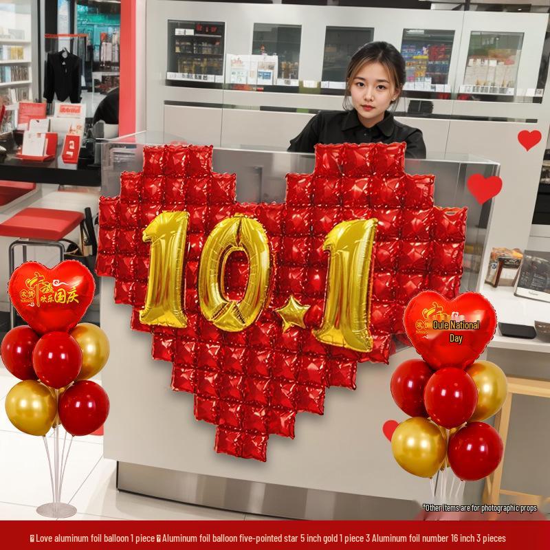 Five-Star Red Heart Balloons for National Day & Mid-Autumn Festival Décor