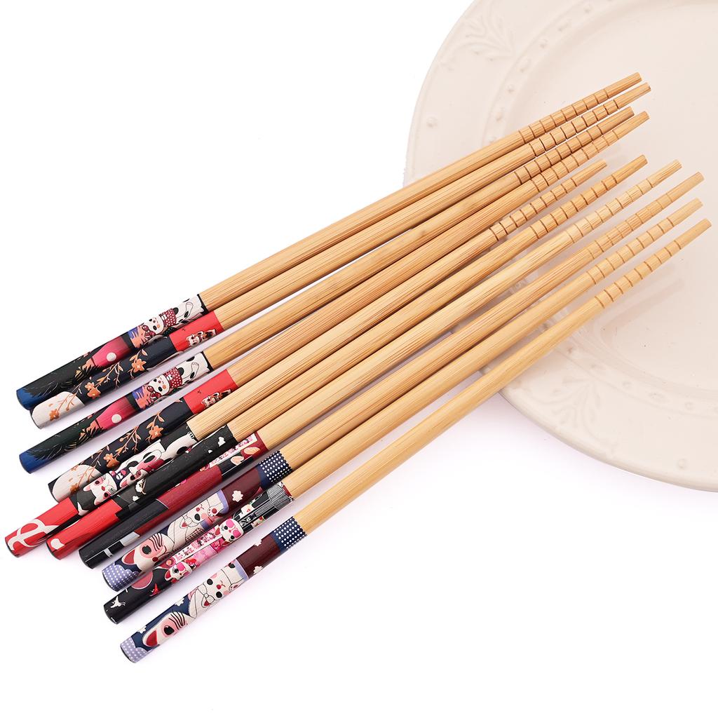 5pairs Chinese Style Chopsticks Bamboo Anti Slip Sushi Chopsticks Household Restaurant Bamboo Chopsticks