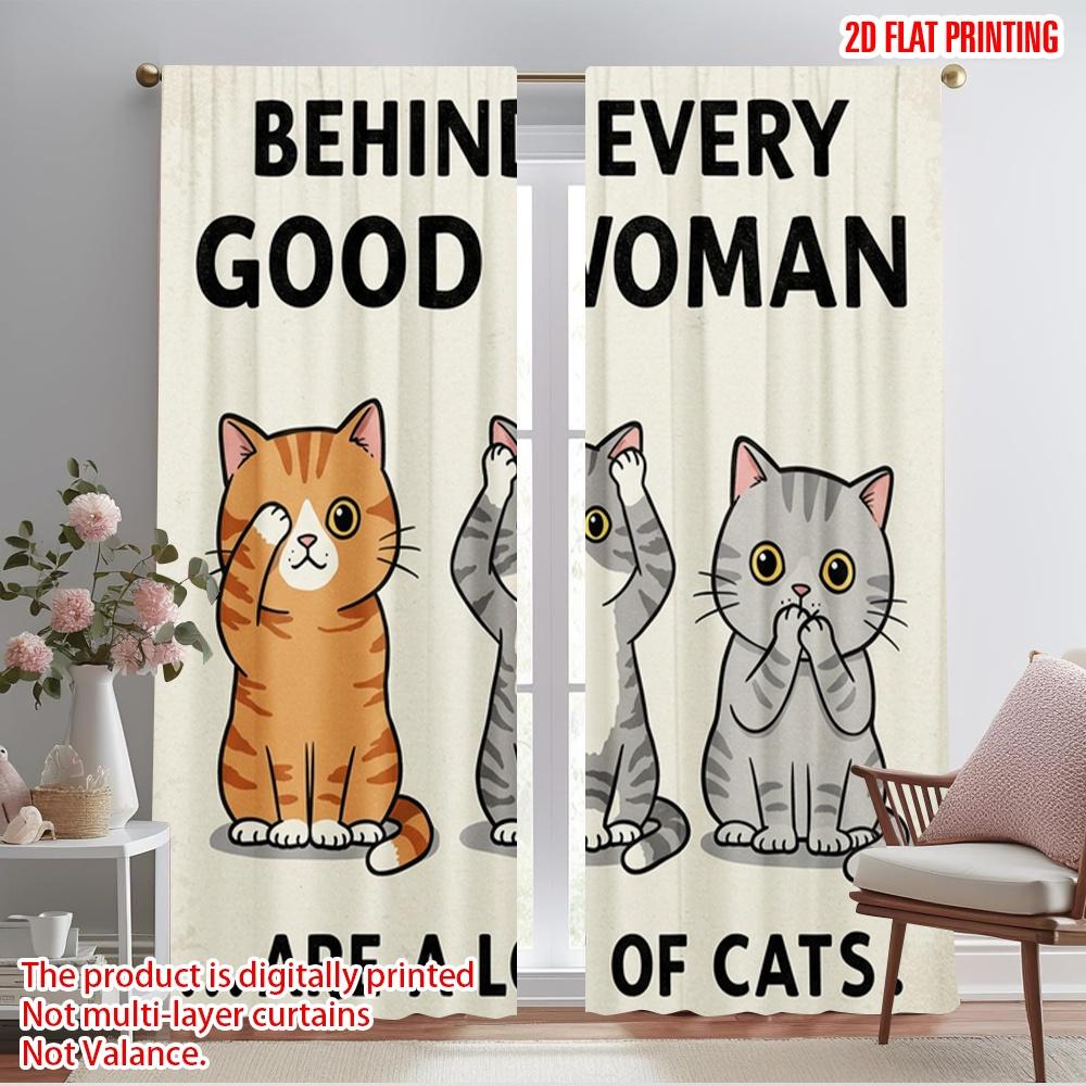2pcs 2D flat printing Window Curtains Behind Every Good Woman Cats 100% Polyester Fabric Without Electricity Party Decorations