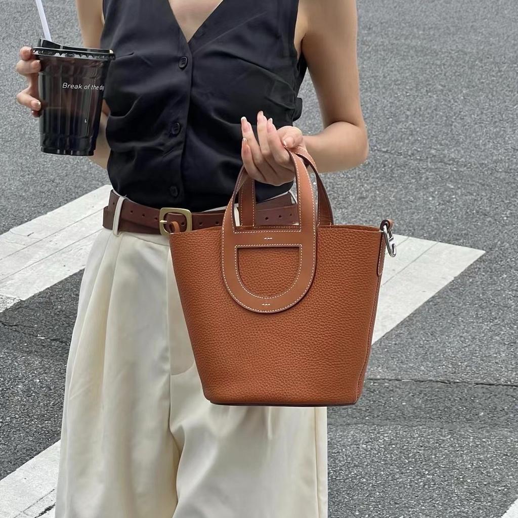 [haute couture] Pig nose vegetable basket bag high texture first layer TC cowhide portable bucket bag fashionable genuine leather women's bag