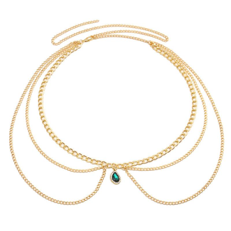 Metallische Körperkette für Damen Herren mit Strass-Dekoration für Sommer-Mode