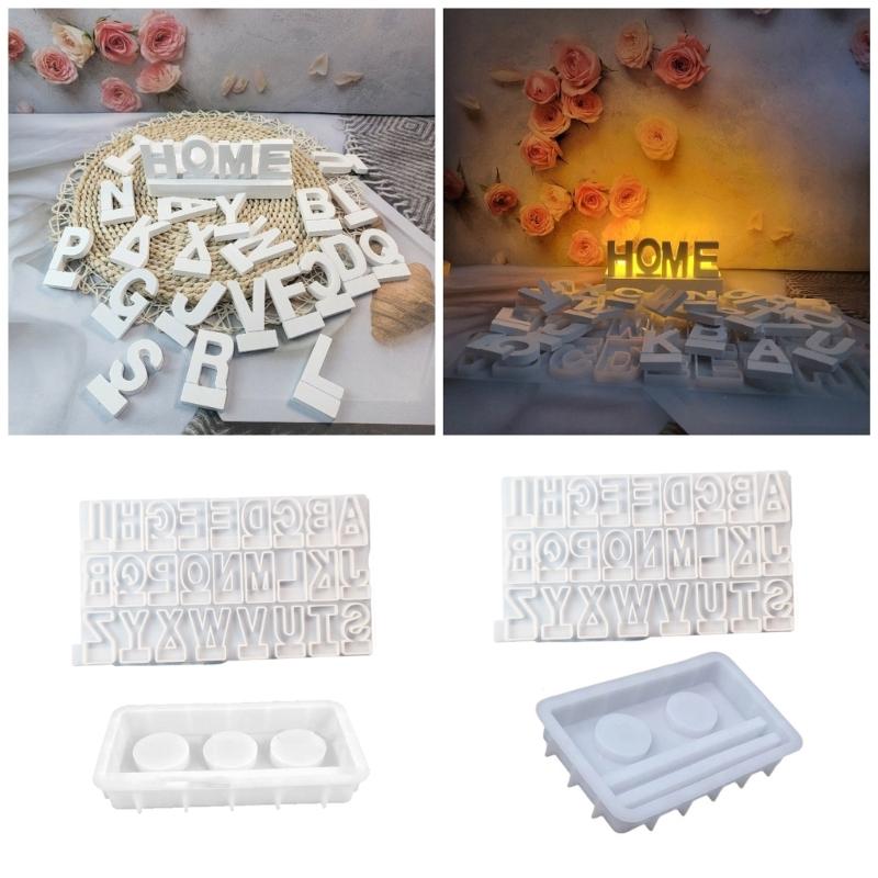 Candle Holder Mold English Letter Candlestick Silicone Mold with 2/3 Holes Base for Making Tealight Candle Holder DIYs