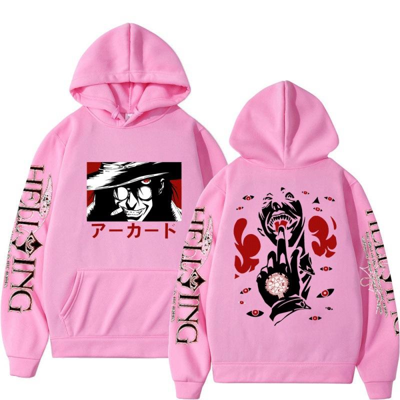 Harajuku Japanese Anime Hellsing Mens Hoodies Manga Graphic Pullover Long Sleeves Hooded Sweatshirts Unisex Streetwear