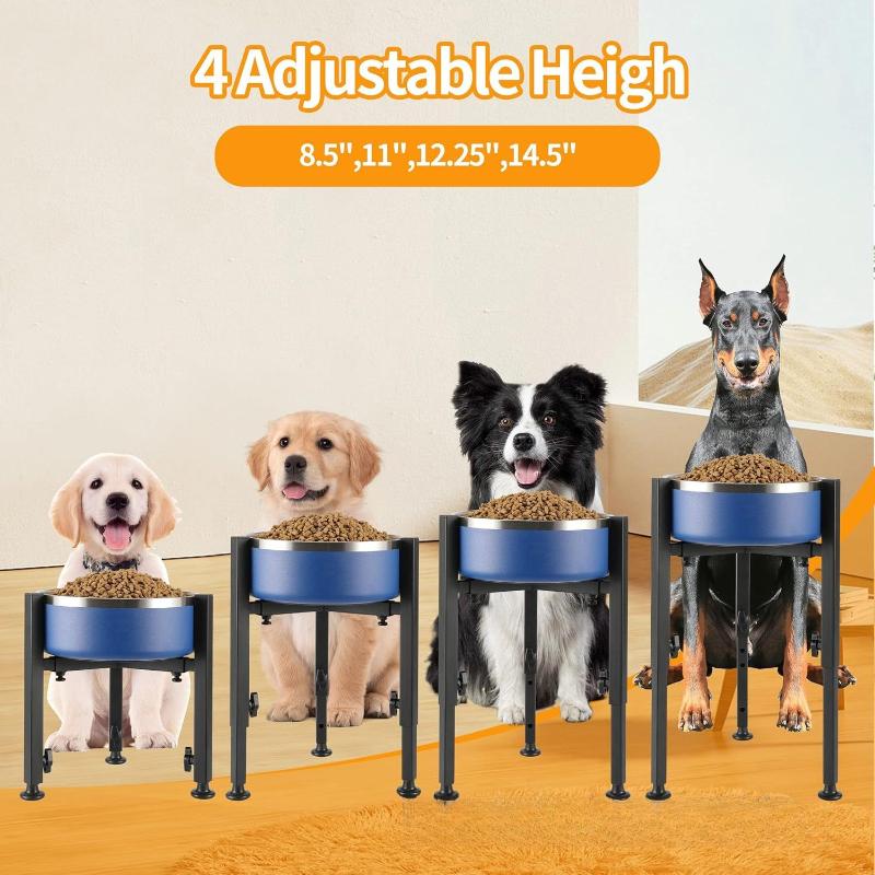 Metal Dog Bowl Holder Pet Dogs Cat Bowl Stand Adjustable Width Height Protect Cervical Spine Bowls Rack Pets Product Supplies