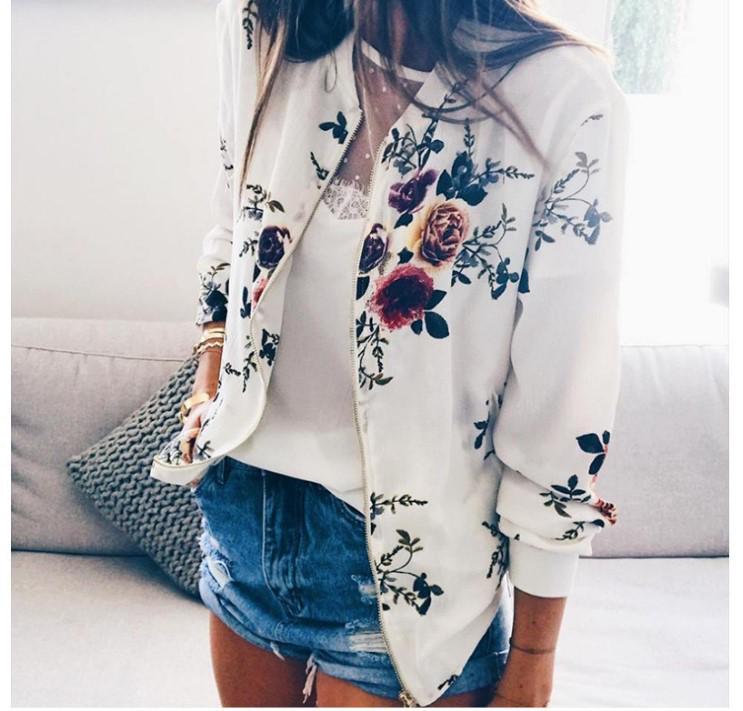 Women's Autumn/Winter Fashion Printed Round Neck Zipper Long Sleeve Jacket (2020)