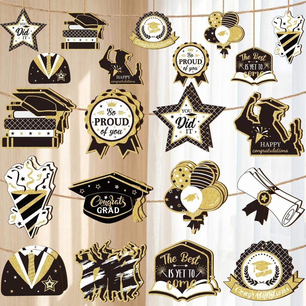 Graduation Wooden Hanging Decorations 2D Congratulatory Ornaments for University Graduation Party Supplies Set of Multiple Designs