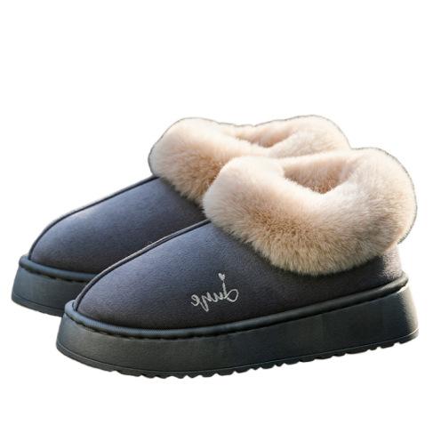 Home Cotton Slippers Fashion Snow Boots Winter Ladies Warm Hairy Bag and Non-slip