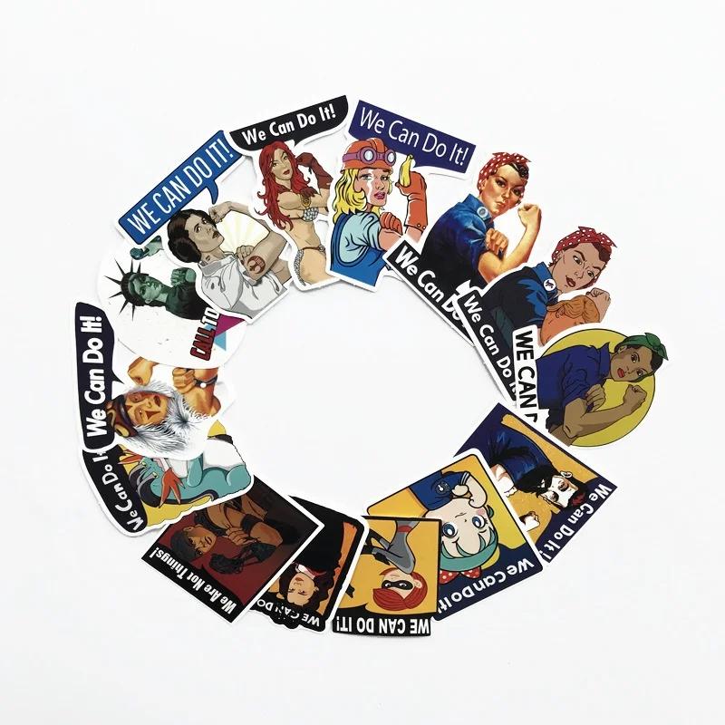 14pcs Retro Vintage We Can Do It Rosie The Riveter Poster Stickers for Mobile Phone Laptop Luggage Skateboard Bike Car. Black