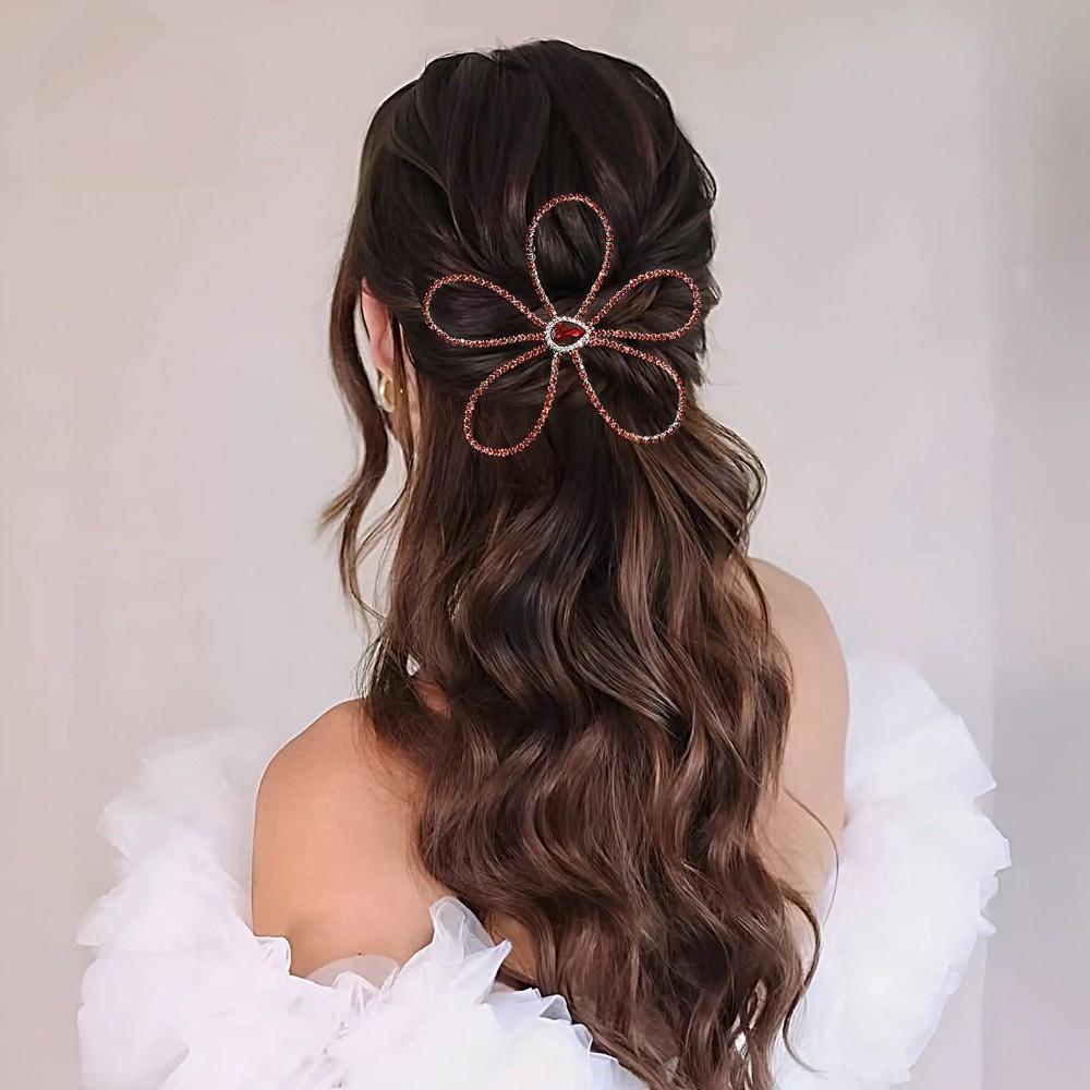 Fairy Rhinestone Hair Accessory Crystal Bridal Wedding Hair Ornament Red Flower Comb Hairpin Girls