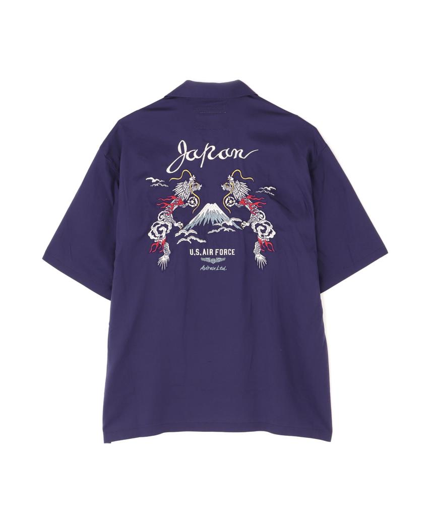 AVIREX Double Dragon Souvenir Short Sleeve Size Shirt, Men's Shirt, 2XL, 080, Purple, 783-5123013
