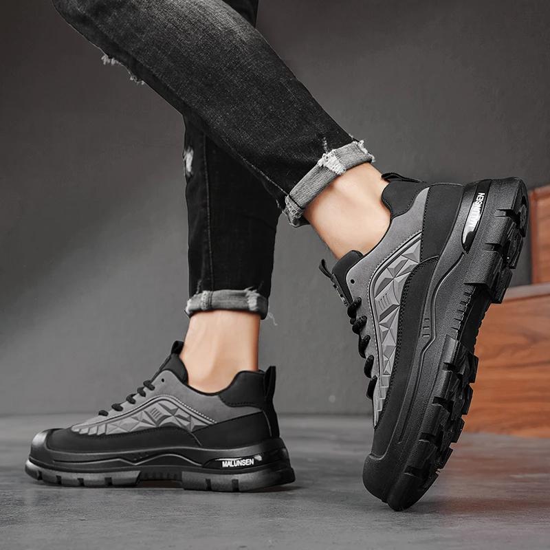 Fashion Men's Retro Style Trendy Sports Outdoor Thick Soled Mountaineering Anti Slip Spring Fashion Lace Up Workwear Shoes Large Size