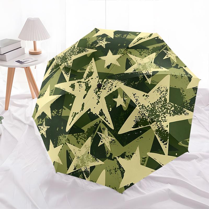 1pc Camouflage Stars Themed Umbrella, 8 Rib Frame,Automatic Opening 3 Fold Umbrella, Lightweight and Durable Couple Umbrella-079