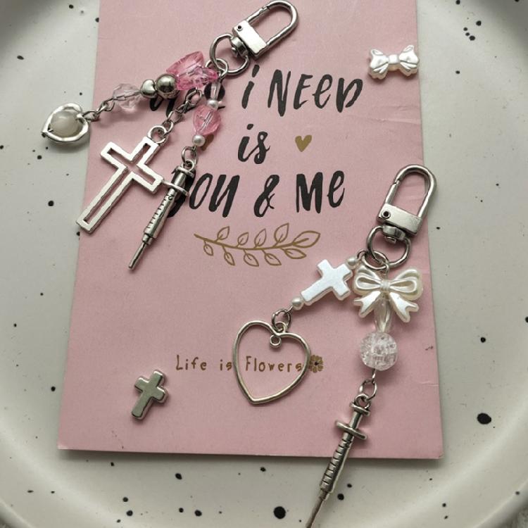 Syringe Heart Cross Charm Pendant Chain Phone Straps Pocket Keychain Strap
