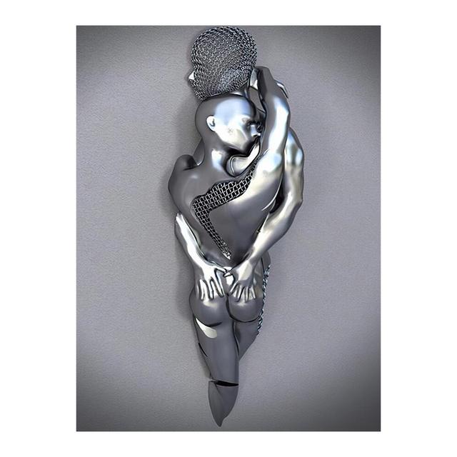 Metal Figure Statue Posters Print Modern Lovers Sculpture Canvas Painting Wall Art Wall Pictures for Room Home Decoration No Frame