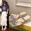 Coarse heel rhinestone cool slippers women's shoes wear 2025 new summer temperament cool slippers