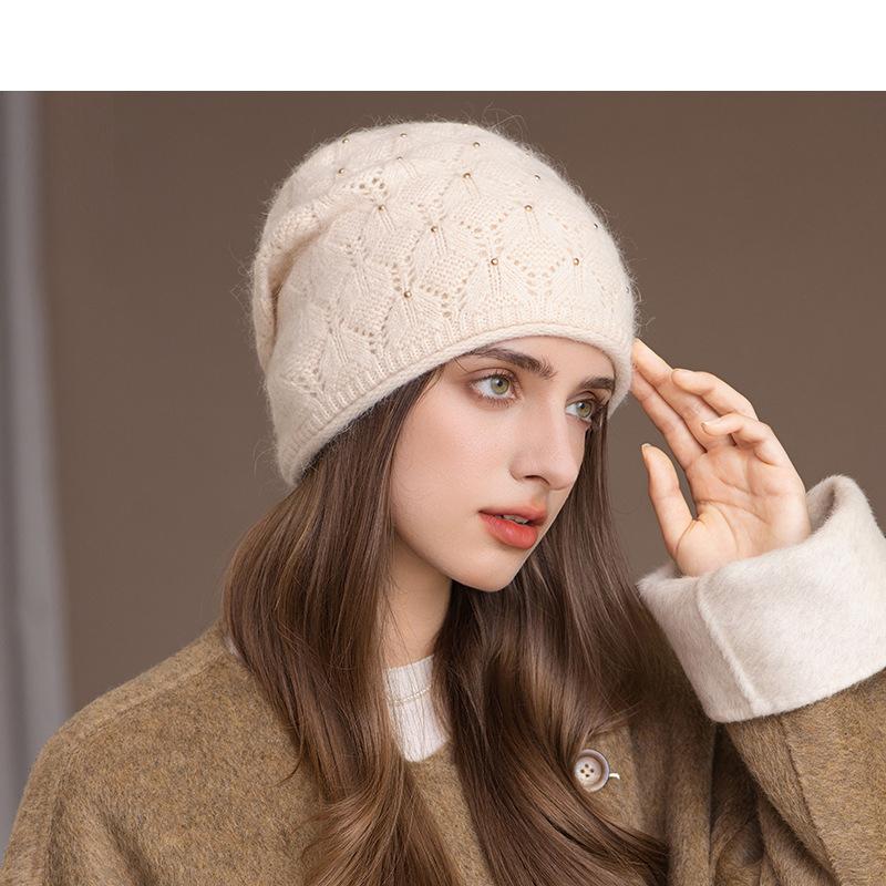 Winter Rabbit Fur Knitted Hat Women's Pullover Hat