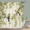Bird Flower Shower Curtain Dahlia Eucalyptus Leaves Greenery Colourful Printed Polyester Waterproof Bath Curtains Bathroom Decor