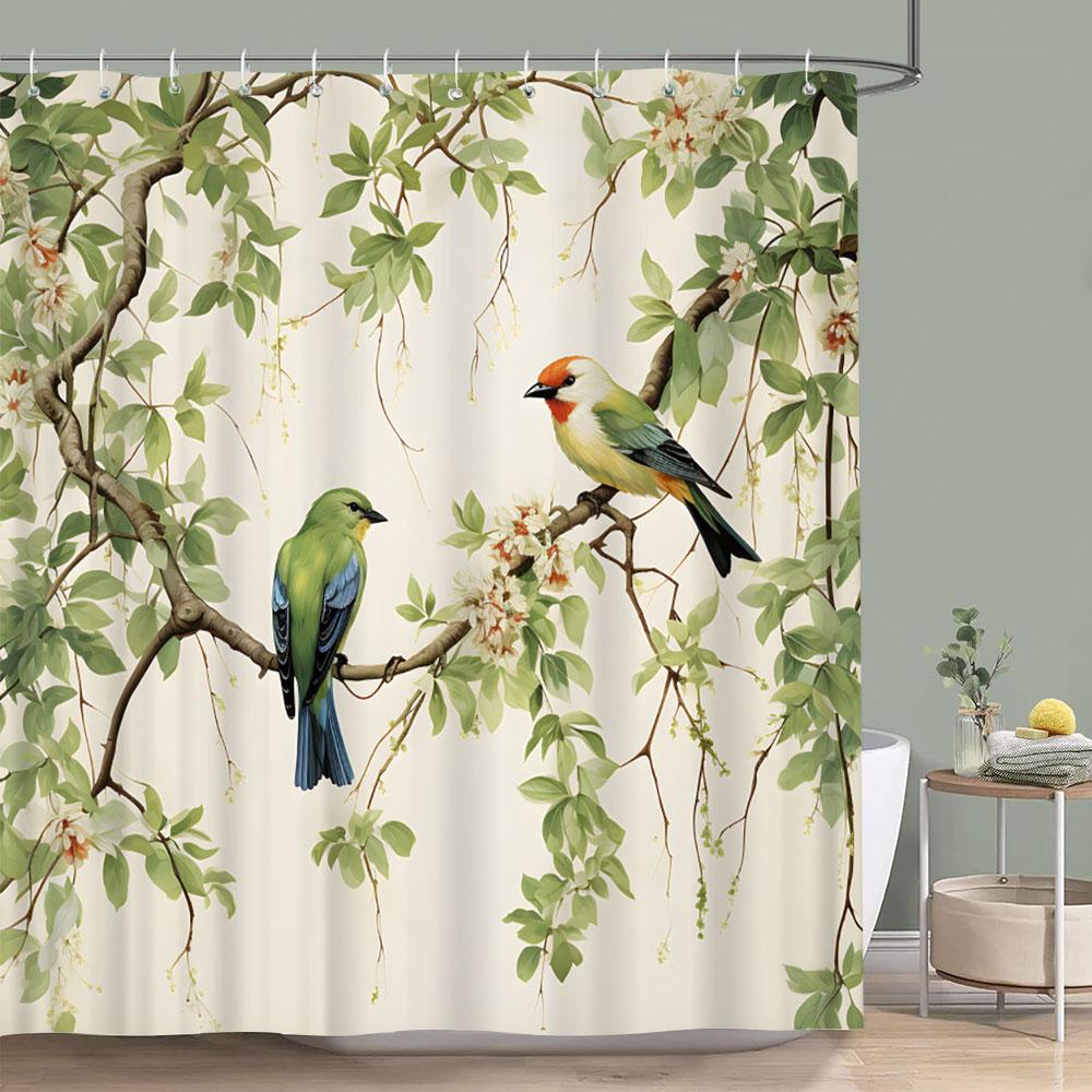 

Bird Flower Shower Curtain Dahlia Eucalyptus Leaves Greenery Colourful Printed Polyester Waterproof Bath Curtains Bathroom Decor 90x180cm-35x70in