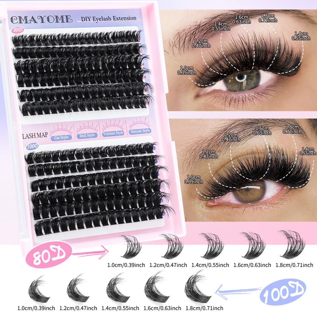 210 Clusters Of Thick 80D100D Single Cluster False Eyelash Set, Color Diy Segmented D-Curve Eyelashes
