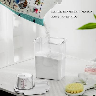 Boîte de rangement hermétique pour poudre à laver Grande capacité Distributeur transparent de détergent à lessive avec gobelet doseur