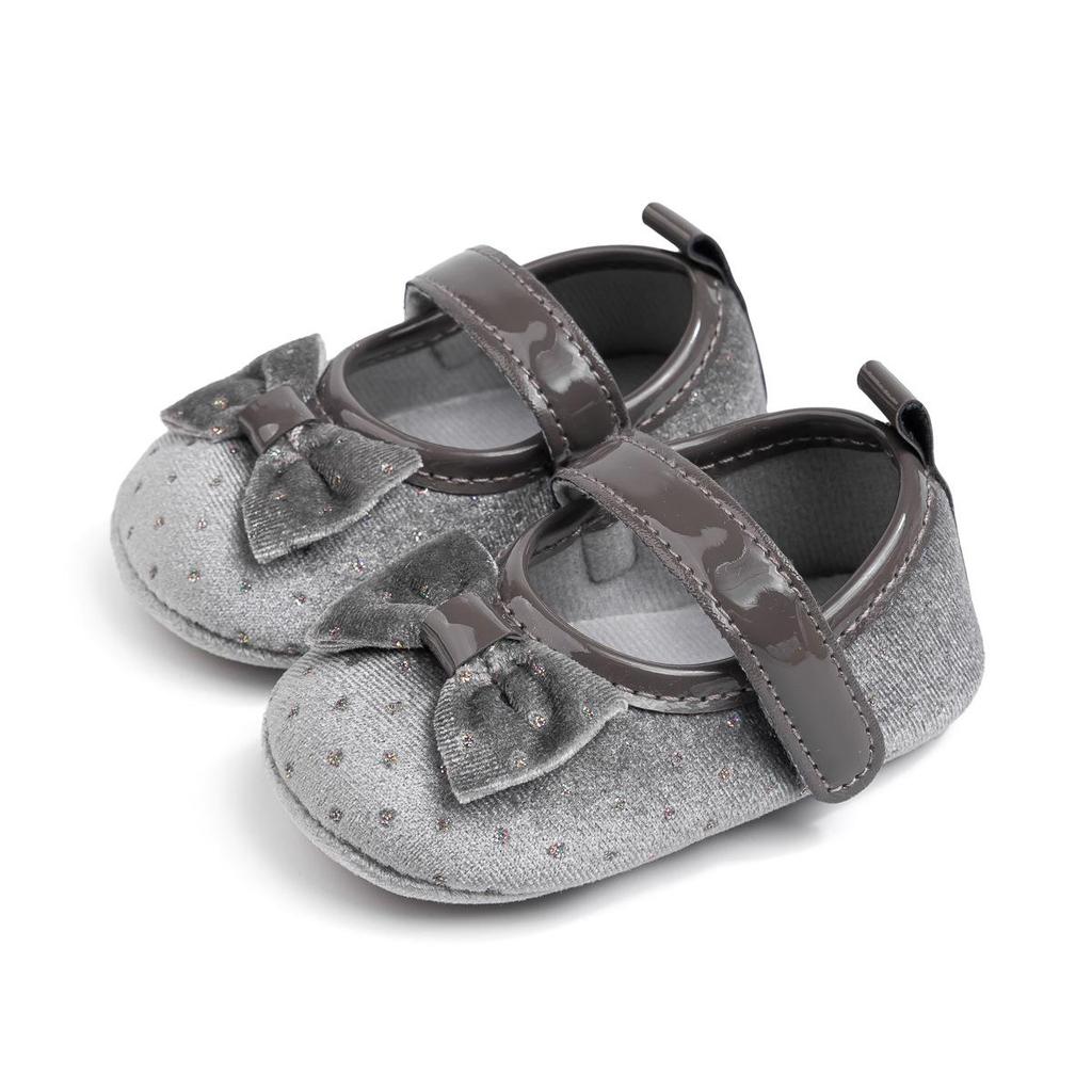 2025 Girls' Velvet Bow Princess Walker Shoes - Soft Sole, Korean Style