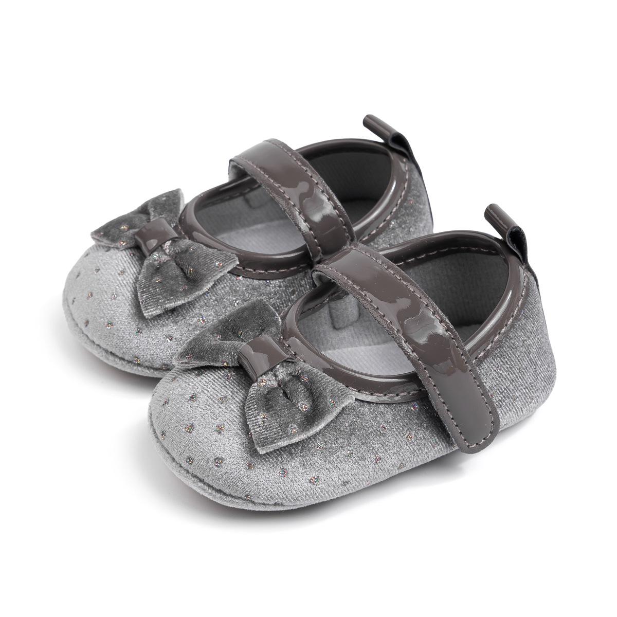 2025 Girls  Velvet Bow Princess Walker Shoes - Soft Sole, Korean Style