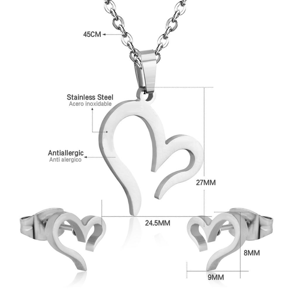 Love Earrings Necklace Set Fashion Sweet Necklace Cut Stainless Steel Jewelry Set Women